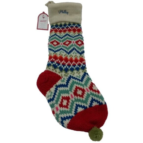 Pottery Barn Phillip Holiday Merry and Bright Knit Christmas Stocking Nordic 27 - Picture 1 of 9